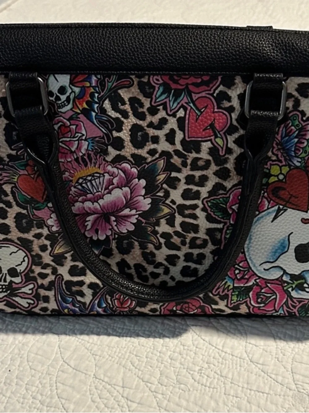 Ed Hardy Black & Pink Floral Leopard Satchel